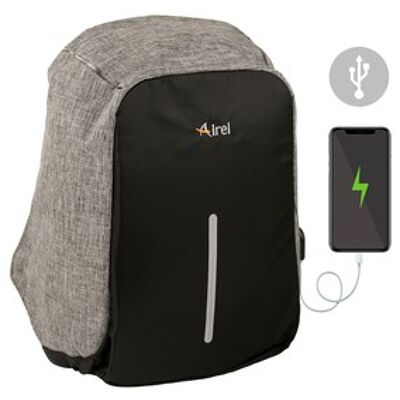 Backpack with portable charger for mobile phone 44x31x12 cm color black gray