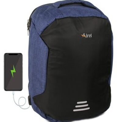 Backpack with portable charger for mobile phone 45x36x18 cm color black blue