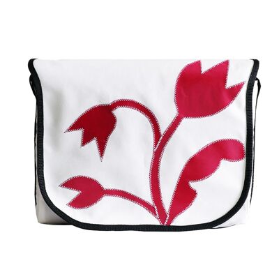 Petit sac en toile Flower Power | Blanc rouge
