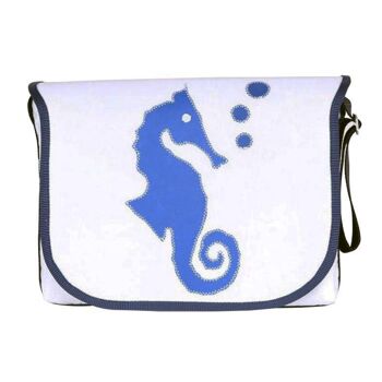 Hippocampe | petit sac en toile blanc bleu