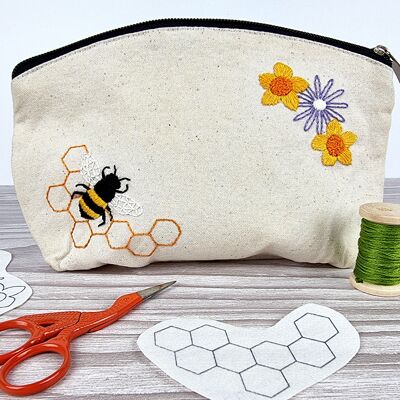 Patrones de bordado de abejas y flores, palo y puntada