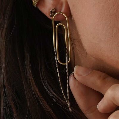 Chain trombone steel earrings