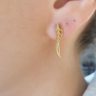 Engraved leaf steel earrings