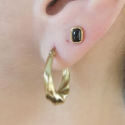 Enamel rounded rectangle cabochon steel earrings