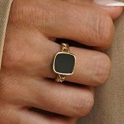 Enamelled square cabochon curb link steel ring