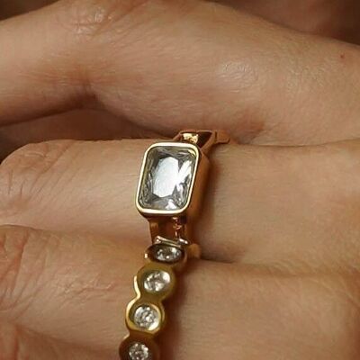 Stainless steel chain ring cabochon rectangle rhinestones