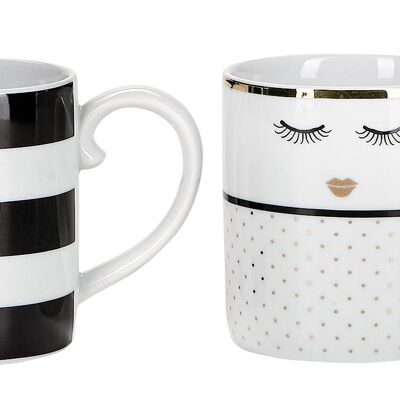 Closed eyes/stripes and heart Coffee mugs, 4 pcs