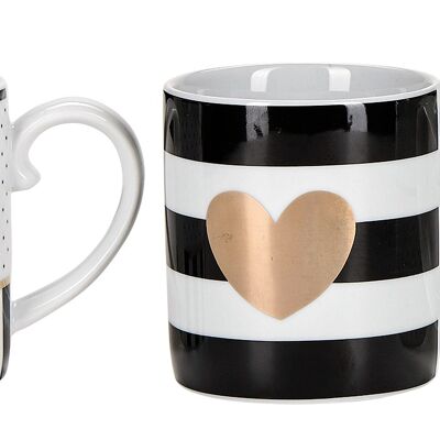 Closed eyes/stripes and heart Coffee mugs, 4 pcs