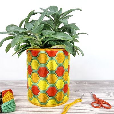Bargello Tapestry Planter Kit, Honeycomb Plant Pot Needlecraft Kit de costura