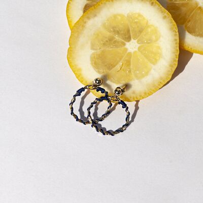 Mini Linda Hoop Earrings - Woven Navy Blue