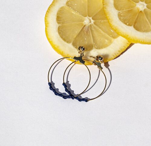 Luisa Hoop Earrings - Woven Navy Blue
