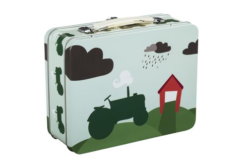 Tin Suitcase, Tractor and Barn (Green)