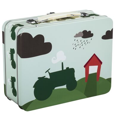 Tin Suitcase, Tractor and Barn (Green)