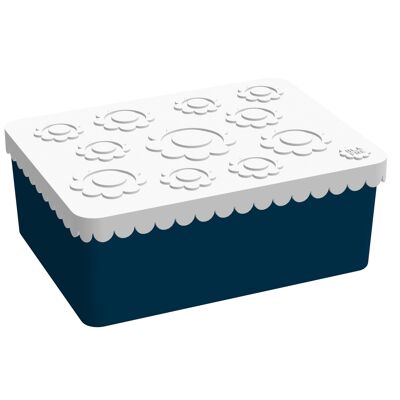 Lunch Box, Trois Compartiments, Fleur, (Blanc/marine)