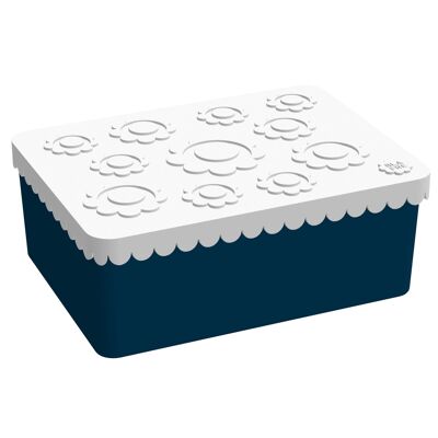 Lunch Box, Three Compartments, Flower, (White /navy)