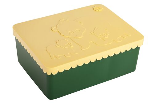 Lunch Box, Three Compartment, Bear, (Light yellow/Dark green)