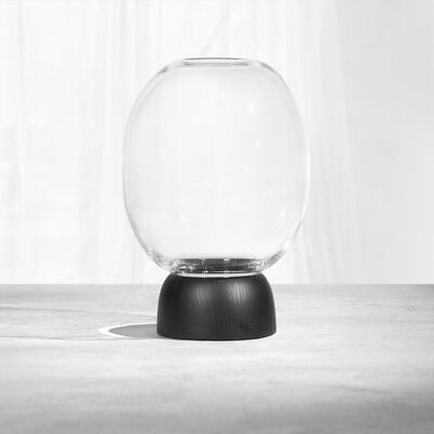 Vase Morchella Noir/Verre Clair, h. 27cm