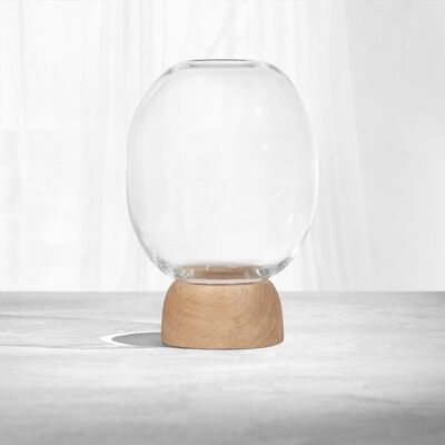 Morchella Vase Oak/Clear Glass, h. 27 cm