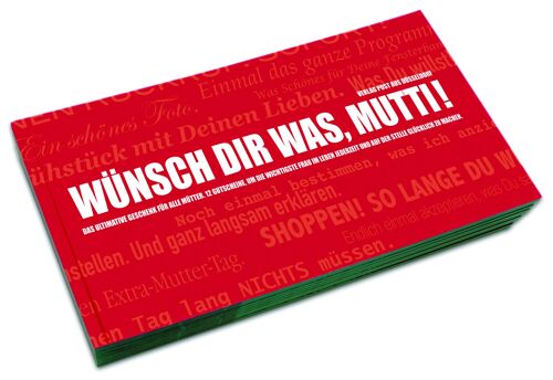 Gutscheinbuch für Mütter "WÜNSCH DIR WAS, MUTTI!" 12 Postkarten in einem Geschenkbuch
