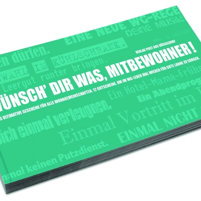 Gutscheinbuch für Wohngemeinschaften "WÜNSCH DIR WAS, MITBEWOHNER!" 12 Postkarten in einem Geschenkbuch