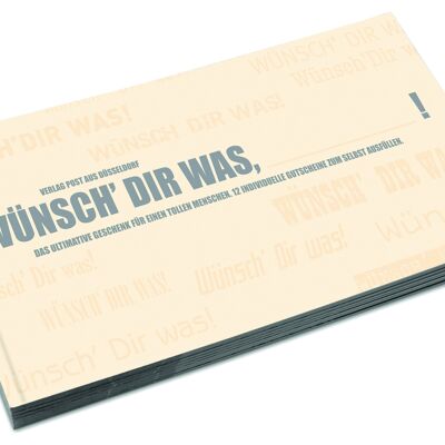 Carnet de bons à remplir soi-même "WÜNSCH DIR WAS, BLANKO!" 12 cartes postales dans un livre cadeau