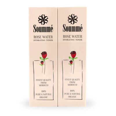 Agua de rosas Soummé - 100% natural - 2 x 60 ml bomba de spray - (enteros 120ml) - vegano y orgánico certificado