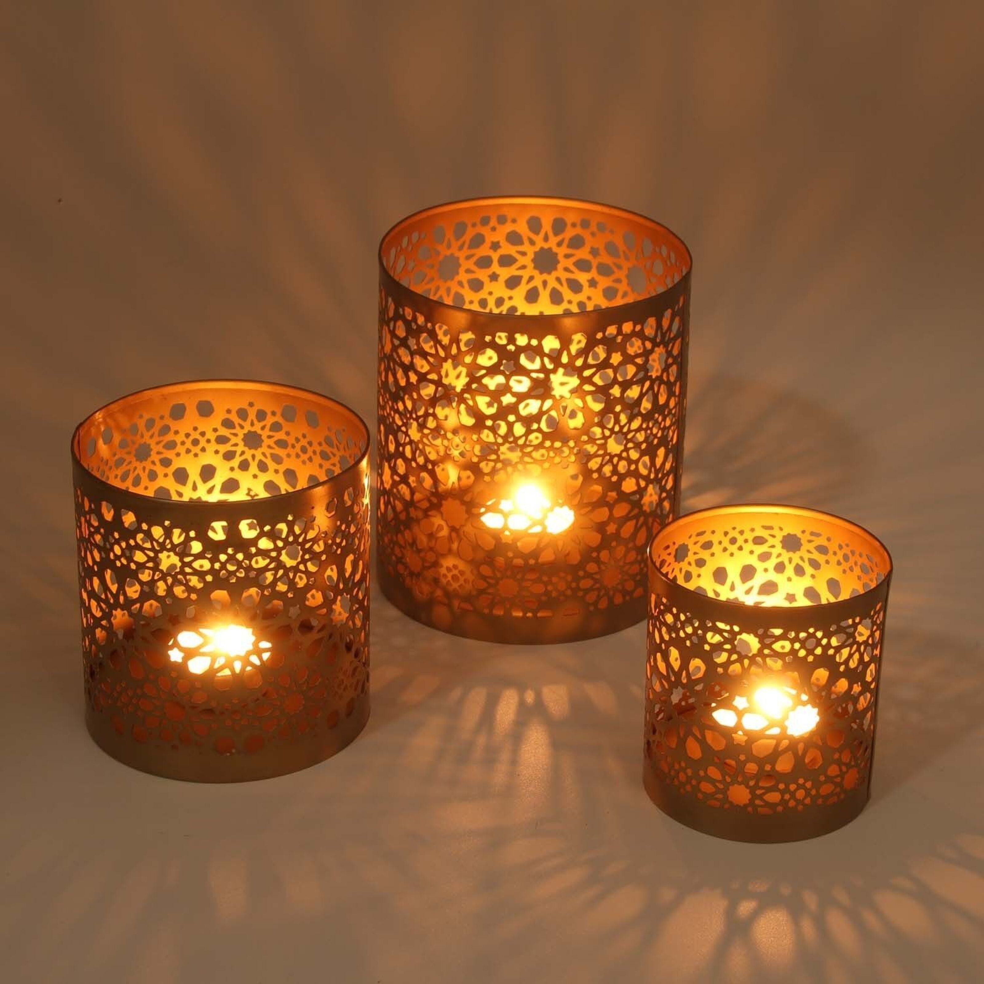 in Set Teelichthalter Windlichter Sie Kaufen Stil marokkanischer Navin Gold | Großhandelspreisen Orientalische zu 3er