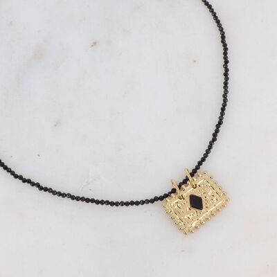 Goldene Cardy-Halskette mit schwarzen Achaten und Onyx-Stein