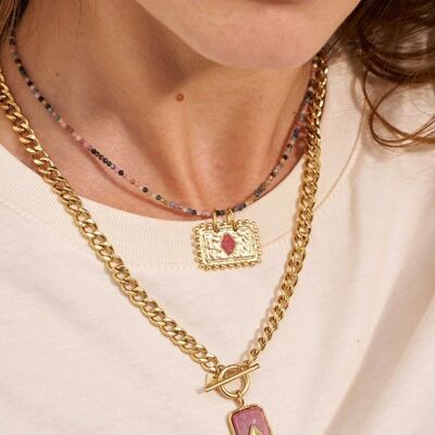 Goldene Cardy-Halskette mit Turmalinen und rosafarbenem Achat