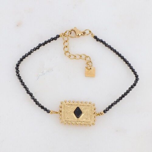 Bracelet Cardi doré avec agates noires et pierre Onyx