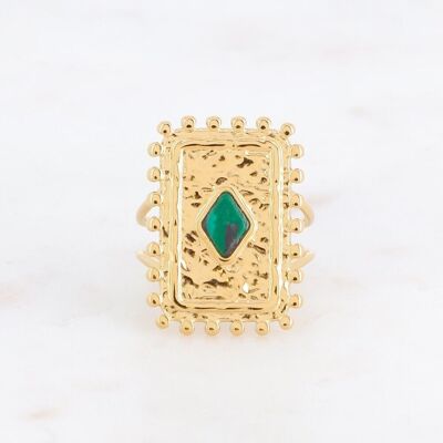 Anillo Cardi dorado con piedra Malaquita