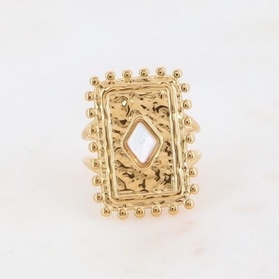 Goldener Cardi-Ring mit weißem Perlmuttstein