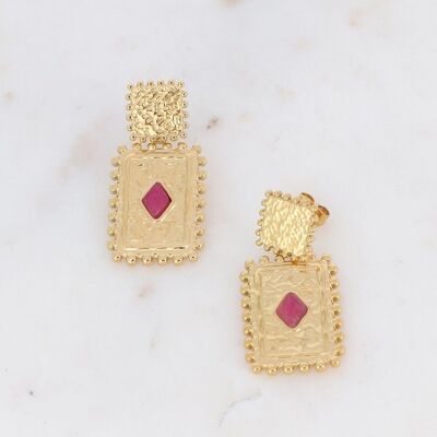 Goldene Cardi-Ohrringe mit rosa Achatstein