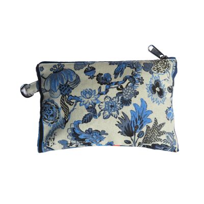 Navy blue cotton pouch with birds and leaves "English Garden"