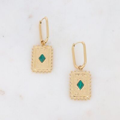 Cardi golden hoop earrings with Malachite stone
