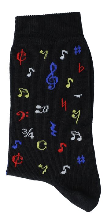 chaussettes de musique noires avec des notes colorées 2