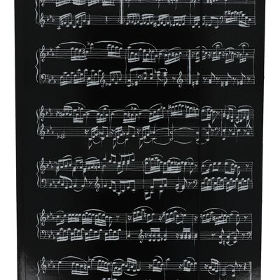 black binder with white staves