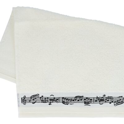 cream-colored guest towel with border of notes