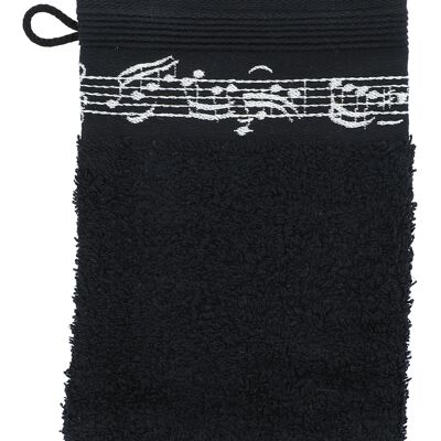 guante de lavado negro con línea de música tejida