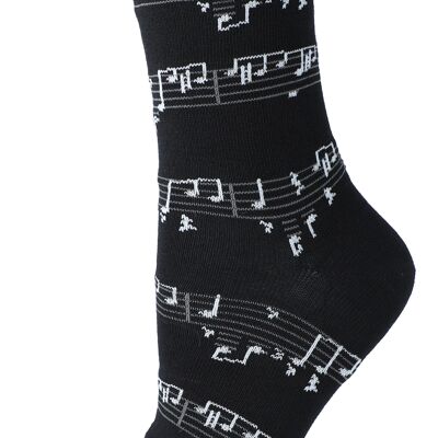 schwarze Musik-Socken mit weißen Notenlinien