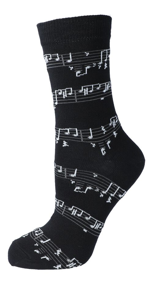 schwarze Musik-Socken mit weißen Notenlinien