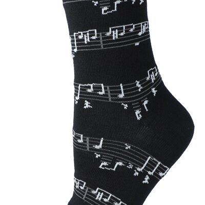 chaussettes de musique noires avec bâtons blancs