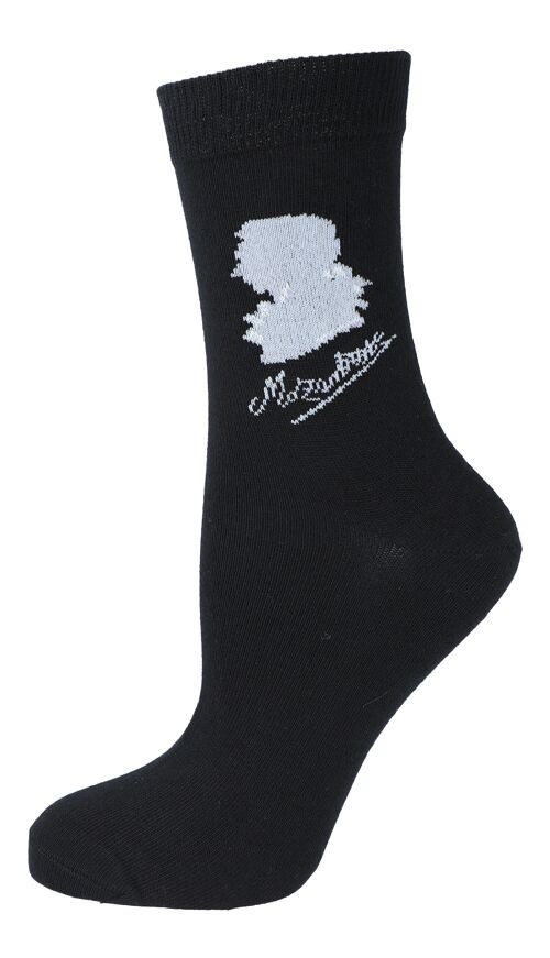 Mozart-Socken mit Silhouette und Unterschrift, Komponist