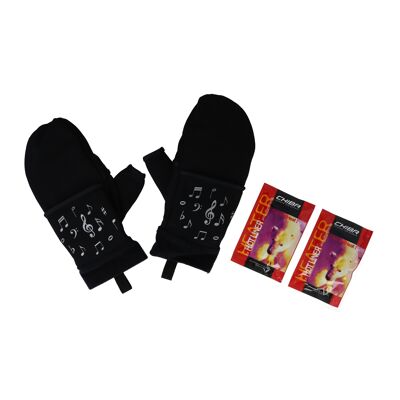 Gants en polaire thermique motif note de musique, doigts courts, chevauchement, deux tailles, avec coussin chauffant