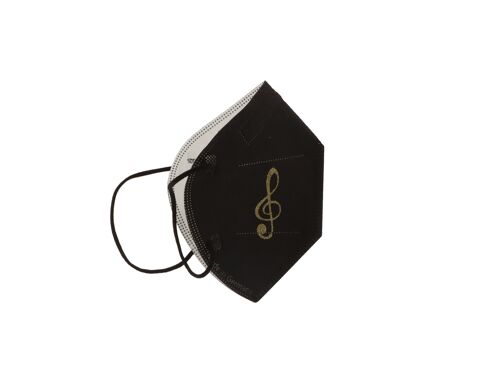schwarze FFP2-Maske mit Violinschlüssel, gold oder weiß