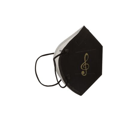 maschera nera FFP2 con chiave di violino, oro o bianca