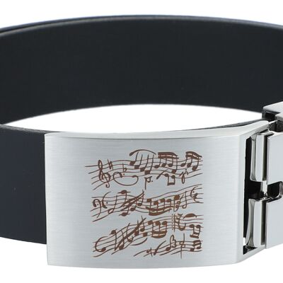 Leather belt with metal buckle, musical notes motif