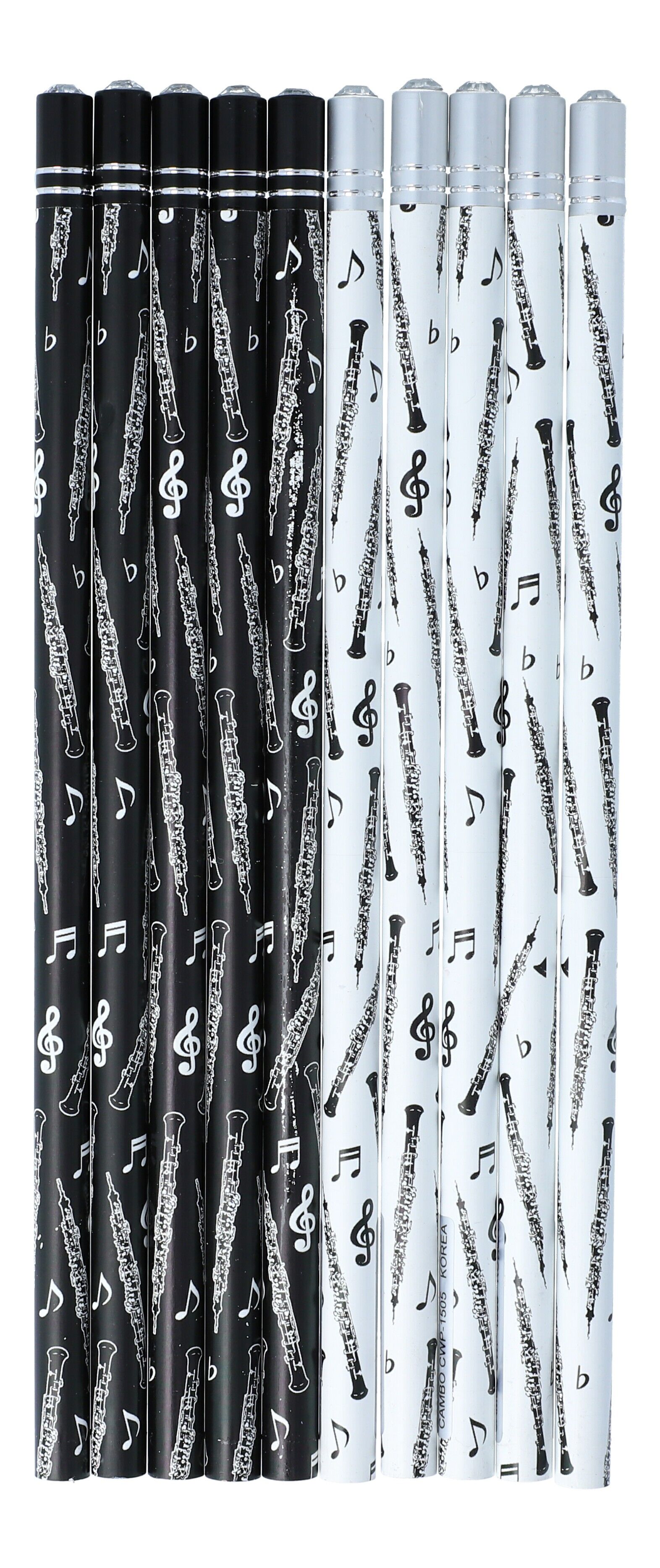 Musik-Bleistifte mit Instrumenten und dekorativem Schmuckstein (Packung mit 10 Stück)