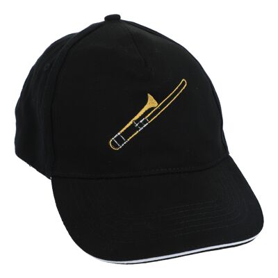 Gorra de béisbol con instrumentos bordados, negro, algodón