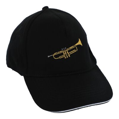 Gorra de béisbol con instrumentos bordados, negro, algodón